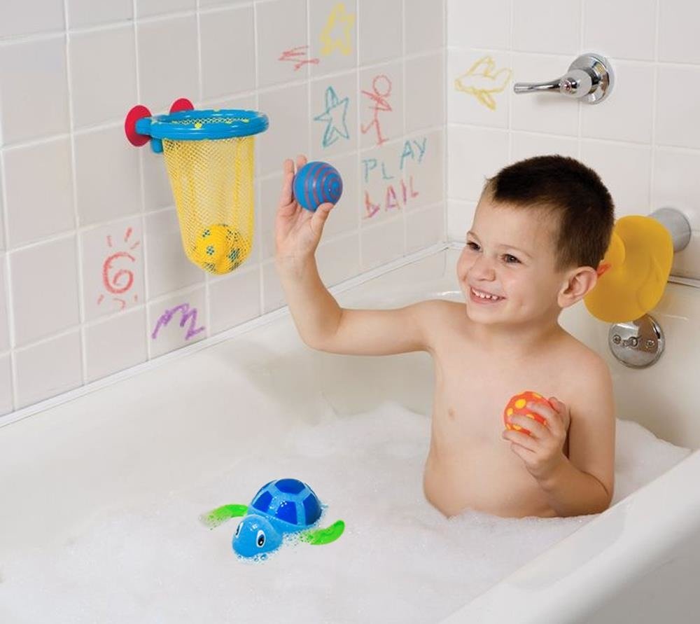 Akár szem-kéz koordináció fejlesztéséhez, felhúzhatós bébi teknős fürdőjáték fürdőkádba, medencébe – kék, sárga színű (BB-4479) (8)