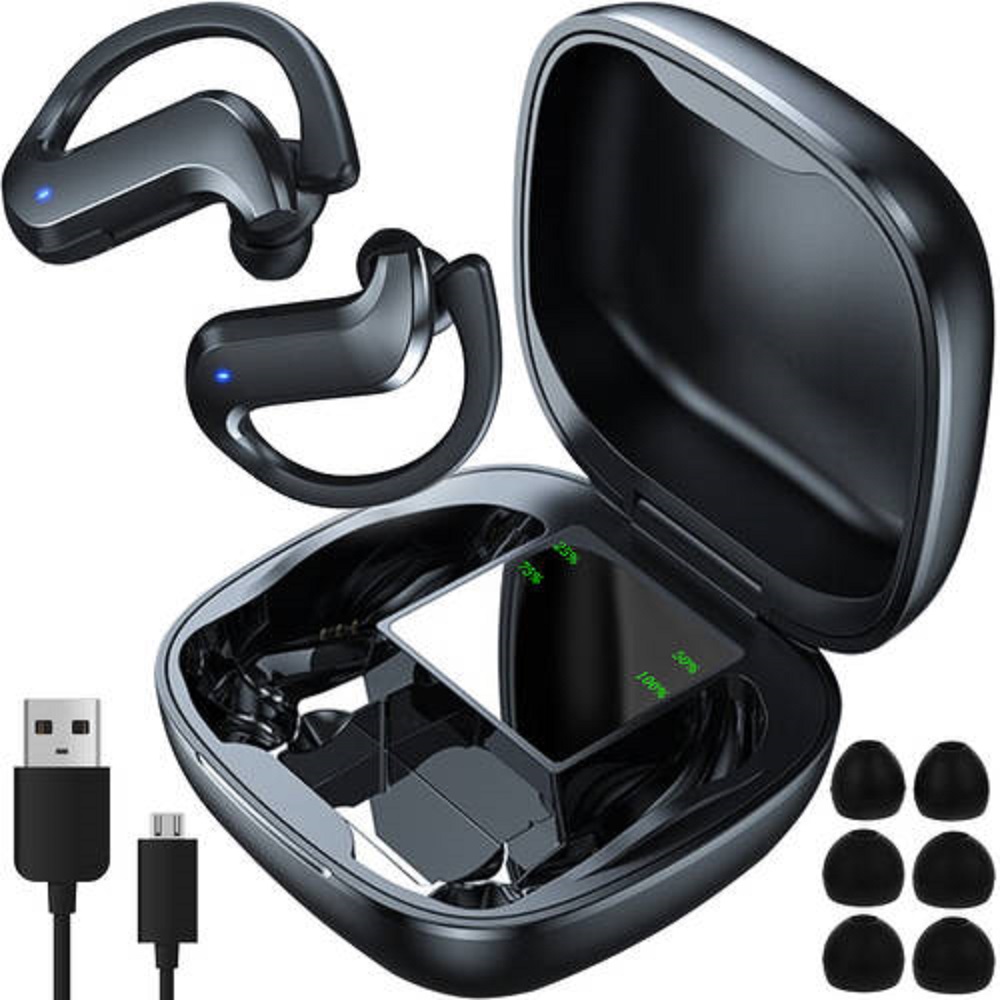 Vezeték nélküli fülhallgató, bluetooth 5.0, LED kijelzővel, beépített powerbankkal, microUSB töltőkábellel – fekete szín (BB-20378) (13)