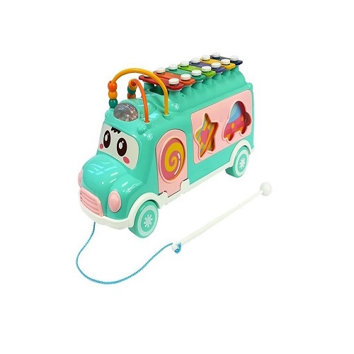 3 az 1-ben interaktív, zenélő kisbusz gyerekeknek – xilofonnal, színes gyöngyökkel, különféle formájú kockákkal (BBJ) (2)