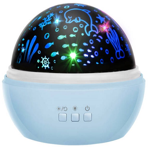 Forgó csillagfény LED lámpa, csillagos éjszakai égboltot vagy óceáni állatokat vetítő projektor gyerekeknek – kék (BB-16858) (11)