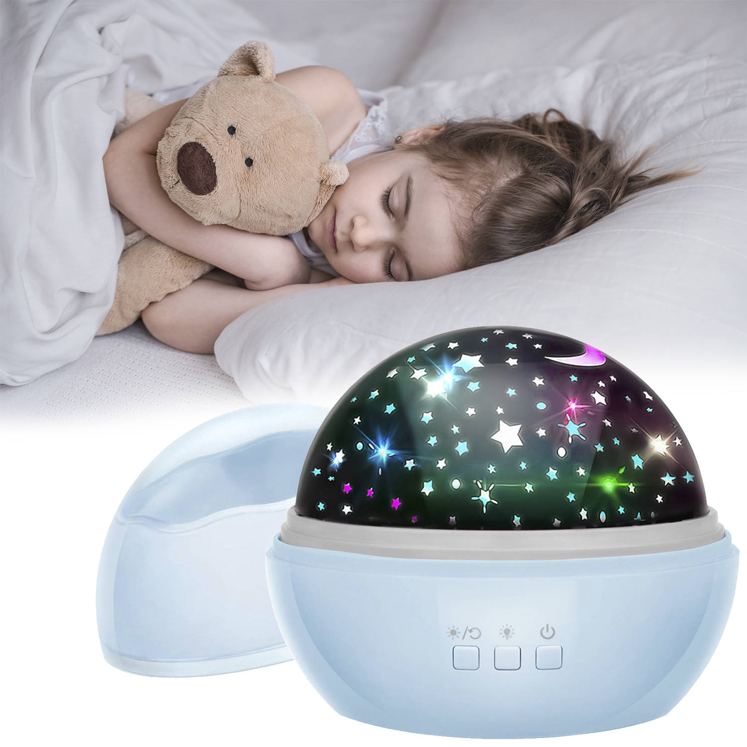 Forgó csillagfény LED lámpa, csillagos éjszakai égboltot vagy óceáni állatokat vetítő projektor gyerekeknek – kék (BB-16858) (7)